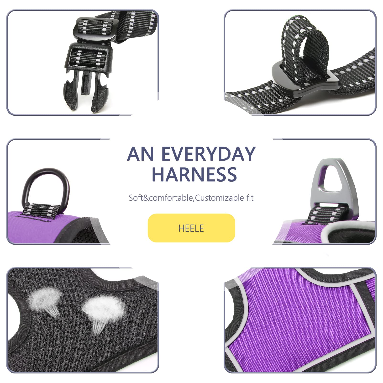 HEELE Pettorina Cane, Imbracatura Sganciata Rapido dal Collo, Pettorina Anti-tiro Riflettente e Regolabile con Maniglia Comoda, Morbida e Imbottita per Cani Piccola Media Grande, Porpora S
