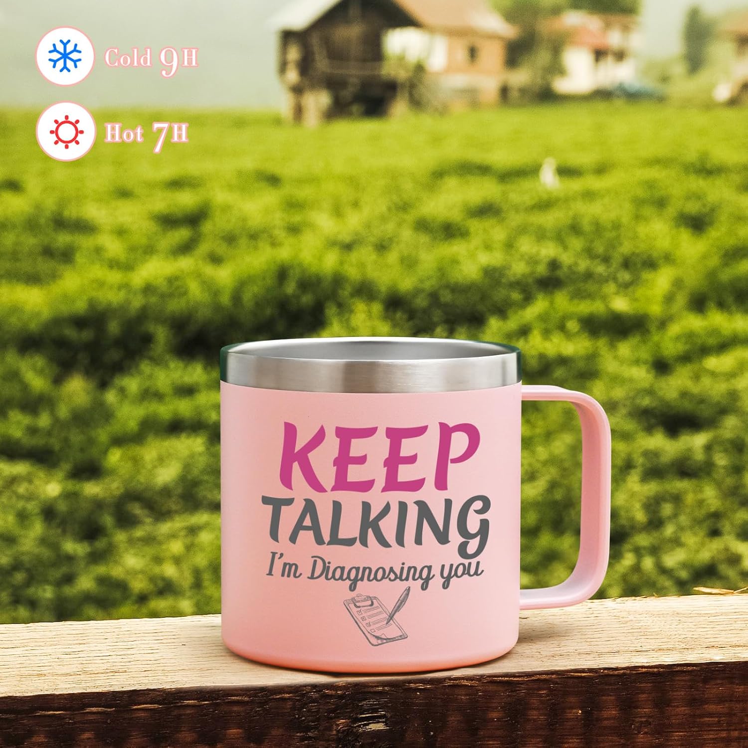 LiqCool Therapist Gifts, Cute 14 Oz Keep Talking Insulated Coffee Mug, Psychology Counselor Gifts for Women, Best Birthday Gift for Doctor Psychiatrist with Gift Box(Pink) - Image 4