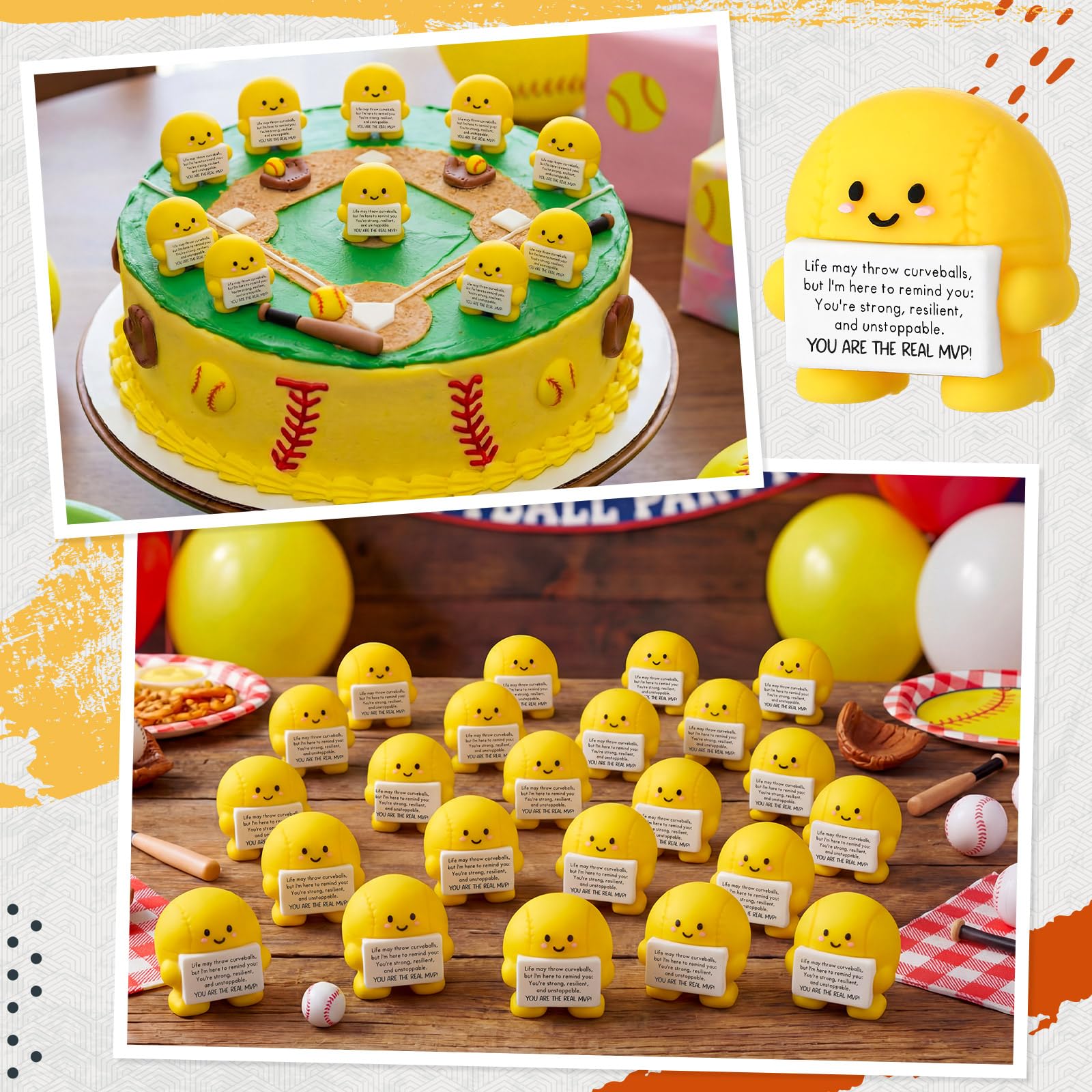 Skylety 24 Pcs Mini Graduation Softball Party Favors Softball Team Gifts Bulk Positive Soft Ball Desktop & Tabletop Decorative Emotional Positive Gift for Team Men Women Birthday Party Favors