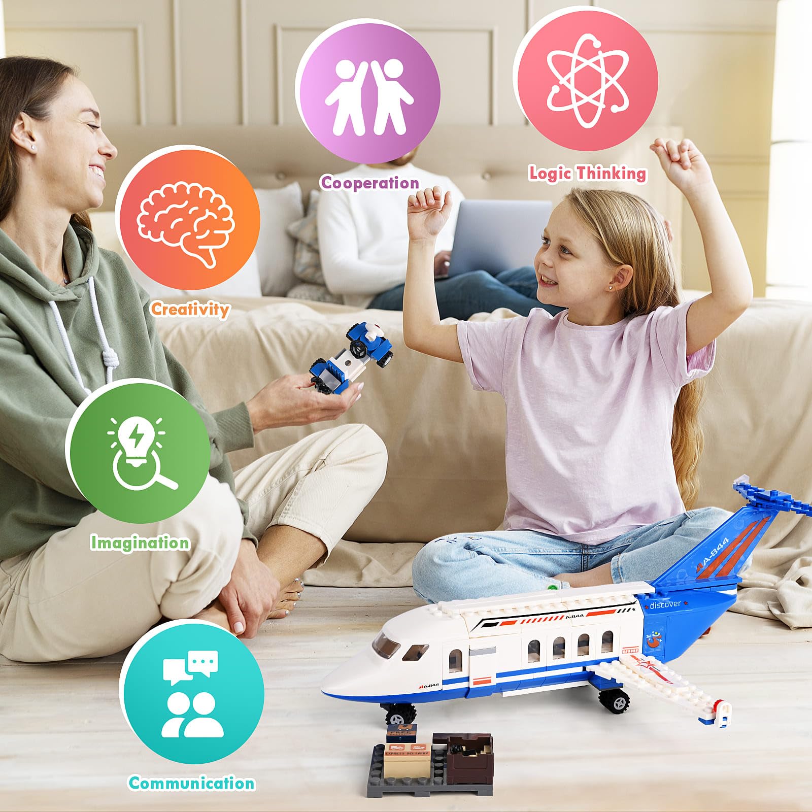 Set di Costruzioni per Aereo Passeggeri City con Luce LED, 901 pcs