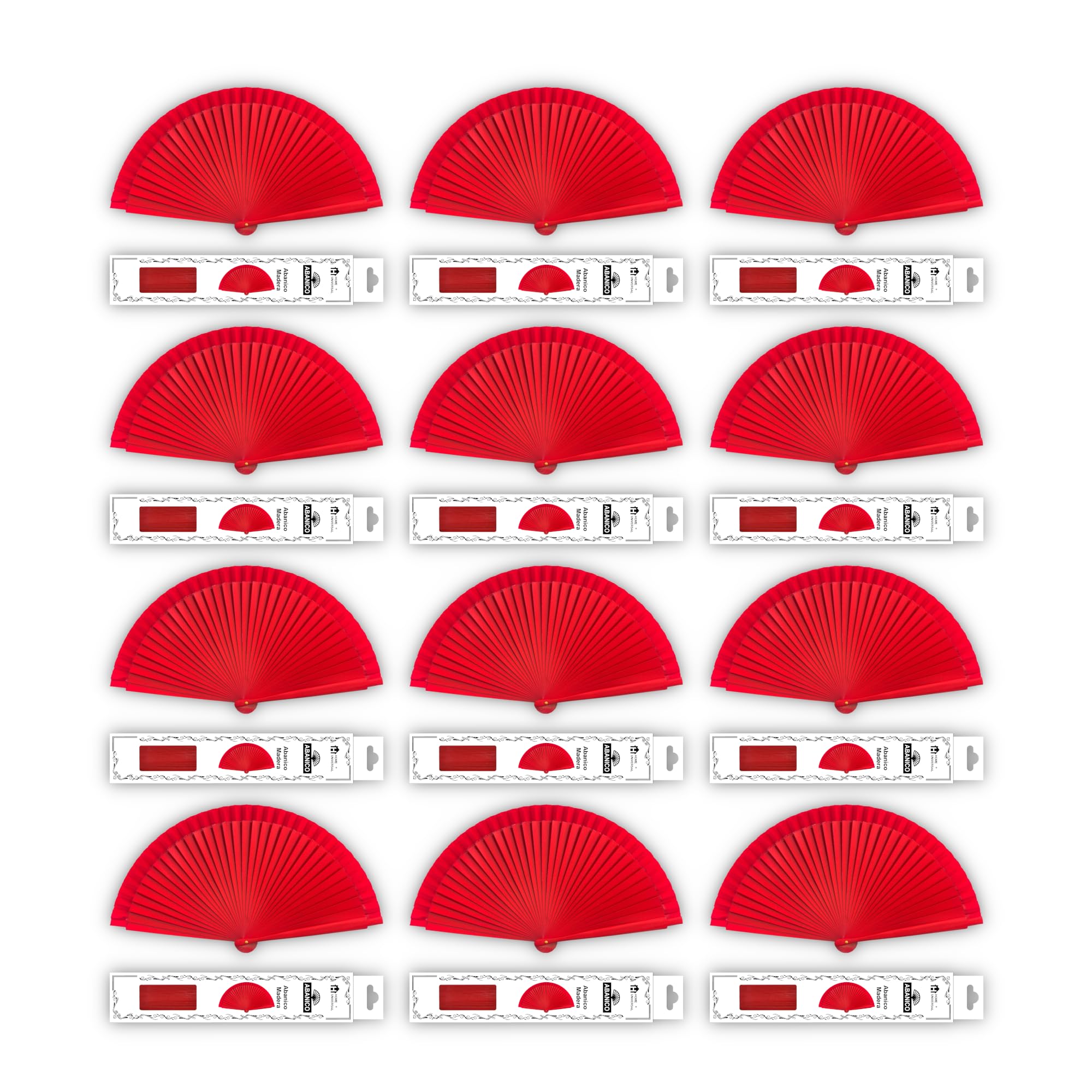 H.U.S.L® 12 Abanico madera liso colores, 12 Piezas Abanicos de Madera Natural, Abanicos para Bodas, Abanicos Plegables de Mano, Abanicos de Mano Boda Plegables, Semana Santa (19cm_Rojo)