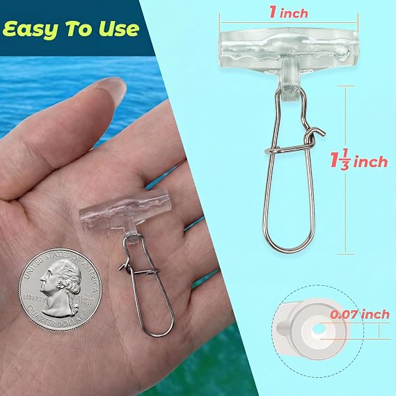Sinker Slides Stainless Steel Fish Line Clips with Dou Lock Snaps, Suitable for Varieties of Fishing Gears, Fish Lures Sinkers Floats Split Shot Swivel Hook Fishing Tackle Catfish Rig