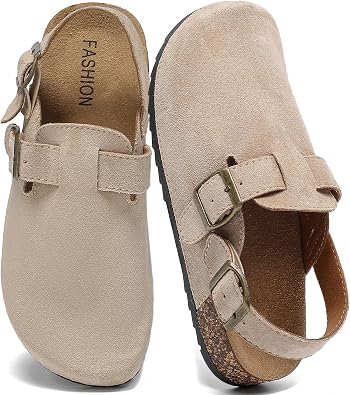 Suede Clogs for Women with Back Strap Men Leather Mules