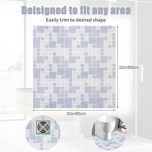 Miniatura 6 de Tapete de ducha cuadrado de 32 x 32 pulgadas, antideslizante para ducha interior, tapete de ducha para personas mayores, tapete de masaje de pies