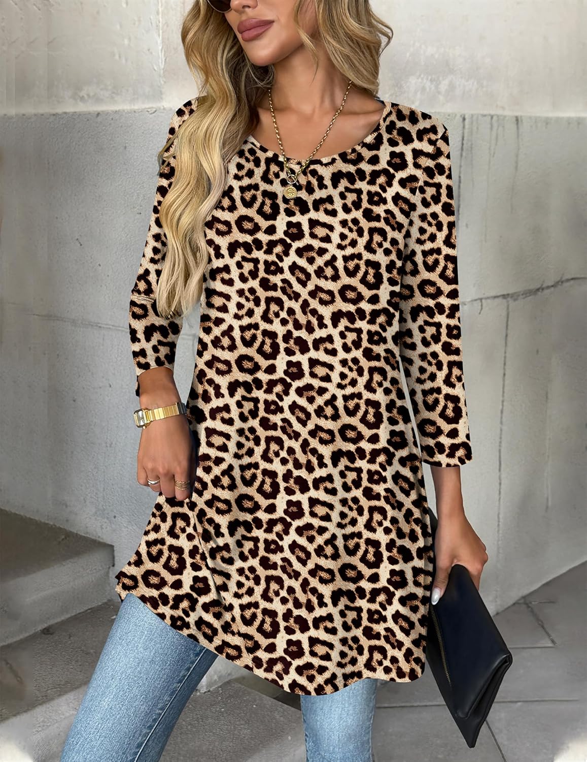 Zeagoo Women Tops 3/4 Sleeve Dressy Casual Plus Size Tunics to Wear with Leggings Swing Flare T-Shirt Loose Blouses - Image 3