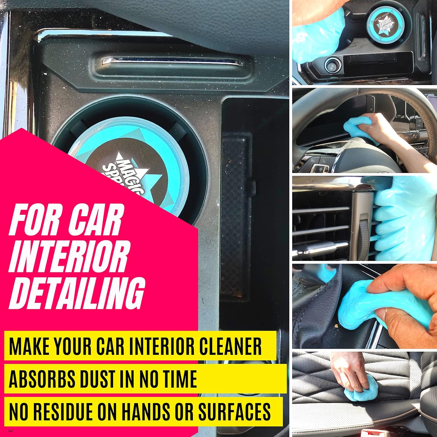 ToysTocker Car Cleaning Gel for Auto Interior Dust Removal Kit, Car Detailing Laptop Keyboard Cleaner Scented Putty, Air Vent Cleaner with 2 pots 160g Each, 4 Anti-Static Detailing Brushes Tools : Automotive