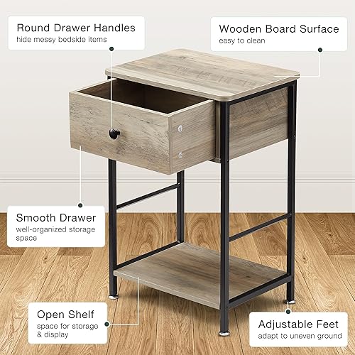 Miniatura 6 de IDEALHOUSE Juego de 2 mesitas de noche industriales de 2 niveles, mesa auxiliar, mesita de noche, mesita de noche con estante de almacenamiento,