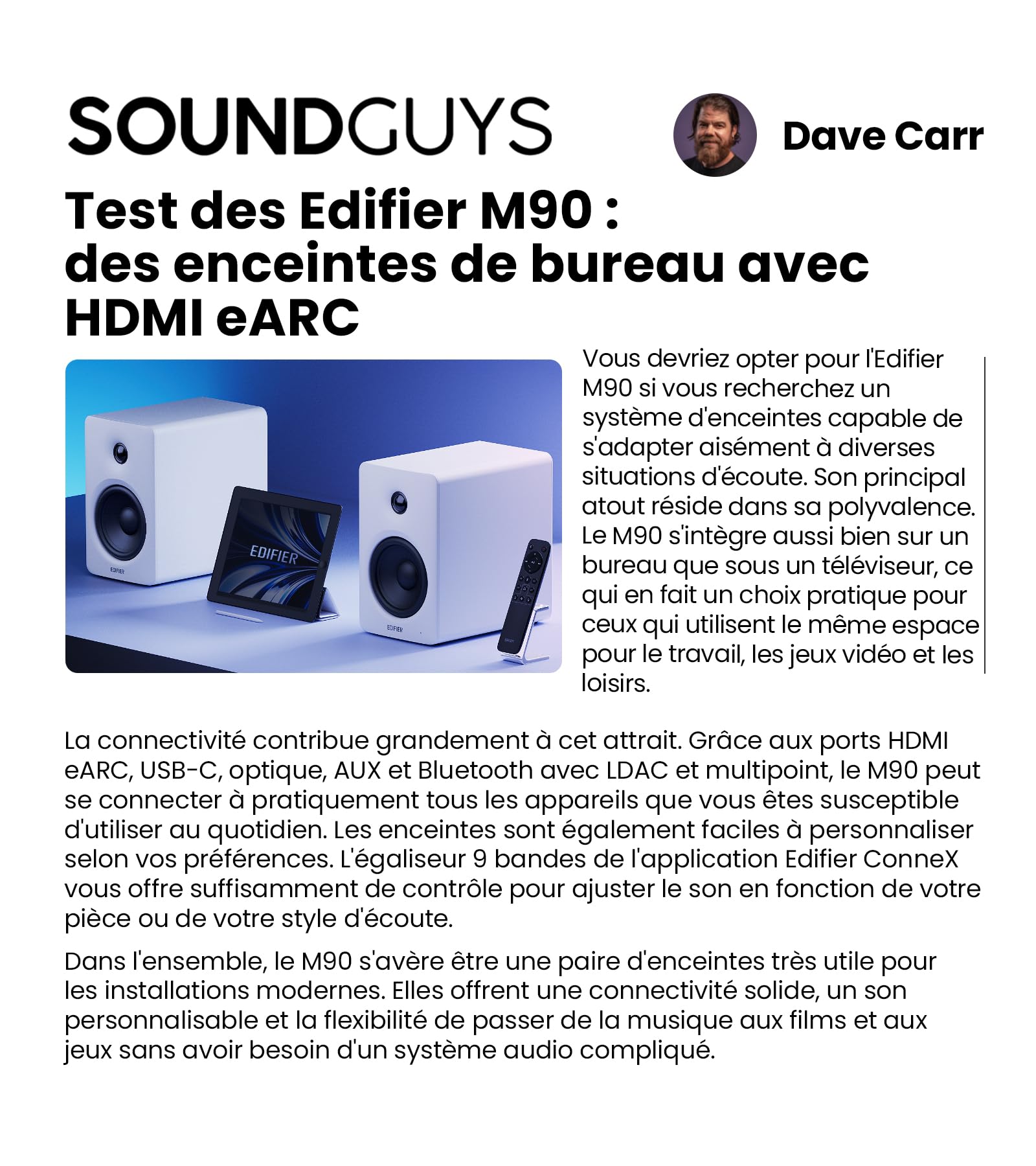 Edifier M90 Enceintes de bibliothèque, 100W RMS, Hi-Res Audio, LDAC, Bluetooth 6.0, HDMI eARC, Optique, USB-C, AUX, Sortie Caisson, télécommande-Noir