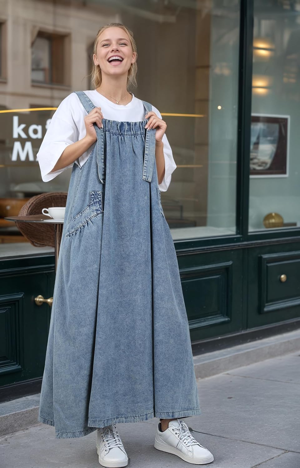 UQJE Baggy Denim Overall Dress for Women Loose Jumper Dress Relaxed Fit with Big Pockets for Casual - Image 5