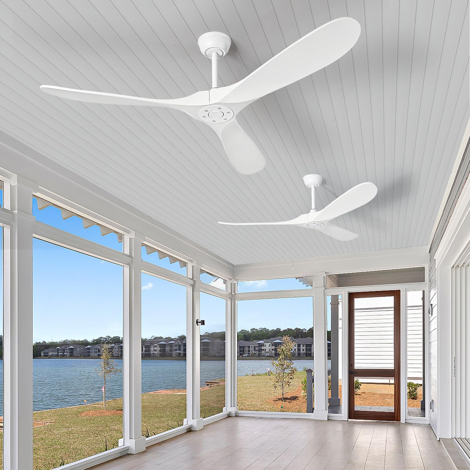 not fox② YKXONFA Solid Wood Ceiling Fans Without Light, 72 inch Real