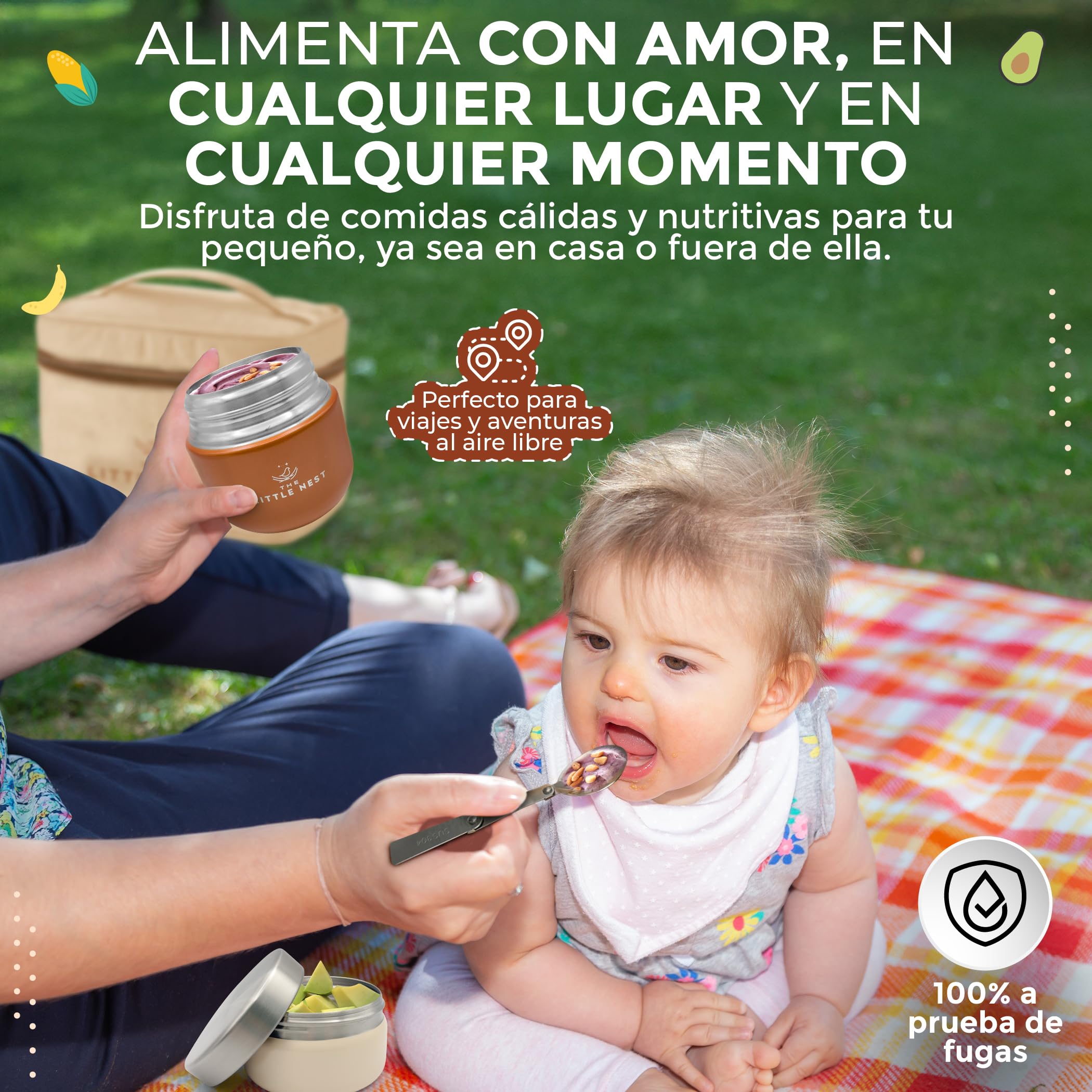 Set Termo Comida Bebé 300ml de Acero Inoxidable, 2 Contenedores y Estuche Térmico, Cierre Hermético, Aislamiento de Doble Pared, Mantiene Caliente y Frío, Sin BPA (Color Matcha Green)