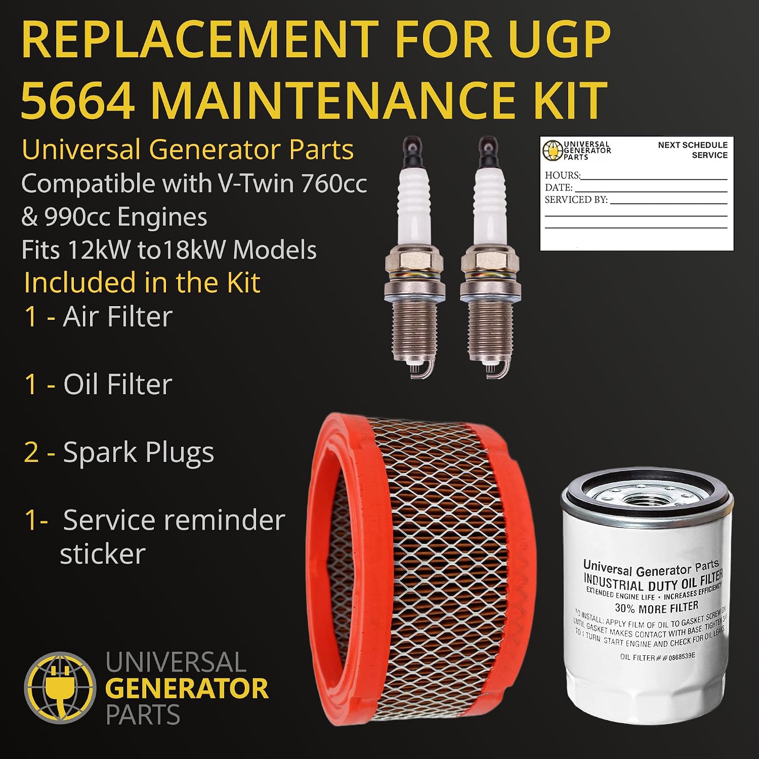 Replacement for Generac OC8127, 070185ES and Spark Plugs (Kit 1-496018T) by Universal Generator Parts