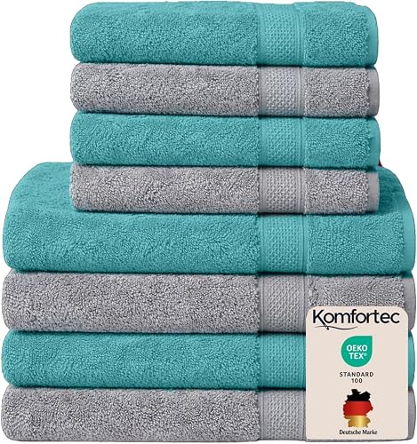 Komfortec - Set de 8 Toallas (4 Toallas de baño de 70 x 140 cm y 4 Toallas de Ma