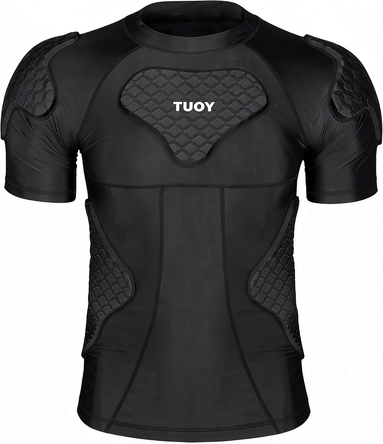 Men's Padded Compression Shirt Protective Gear with Chest Rib Shoulder Back Sternum Pads | Professional Guard Padded Shirt for Adult Football Soccer Baseball Softball Paintball Rugby