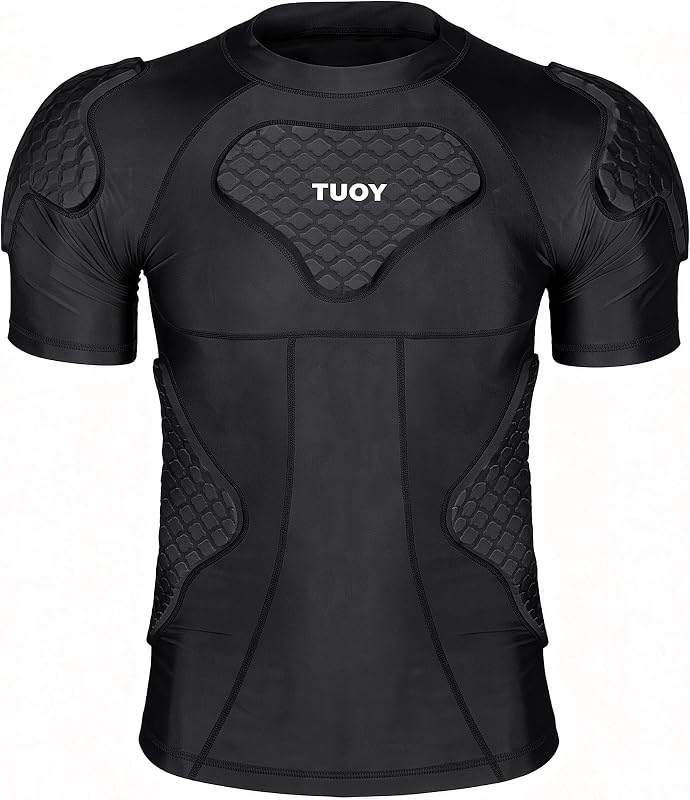 remera de compresión acolchada para hombre, equipo protector con almohadillas para el pecho, costillas, hombros, espalda y esternón | Camisa acolchada de guardia profesional para adultos, fútbol, ​​béisbol, softball, paintball, rugby