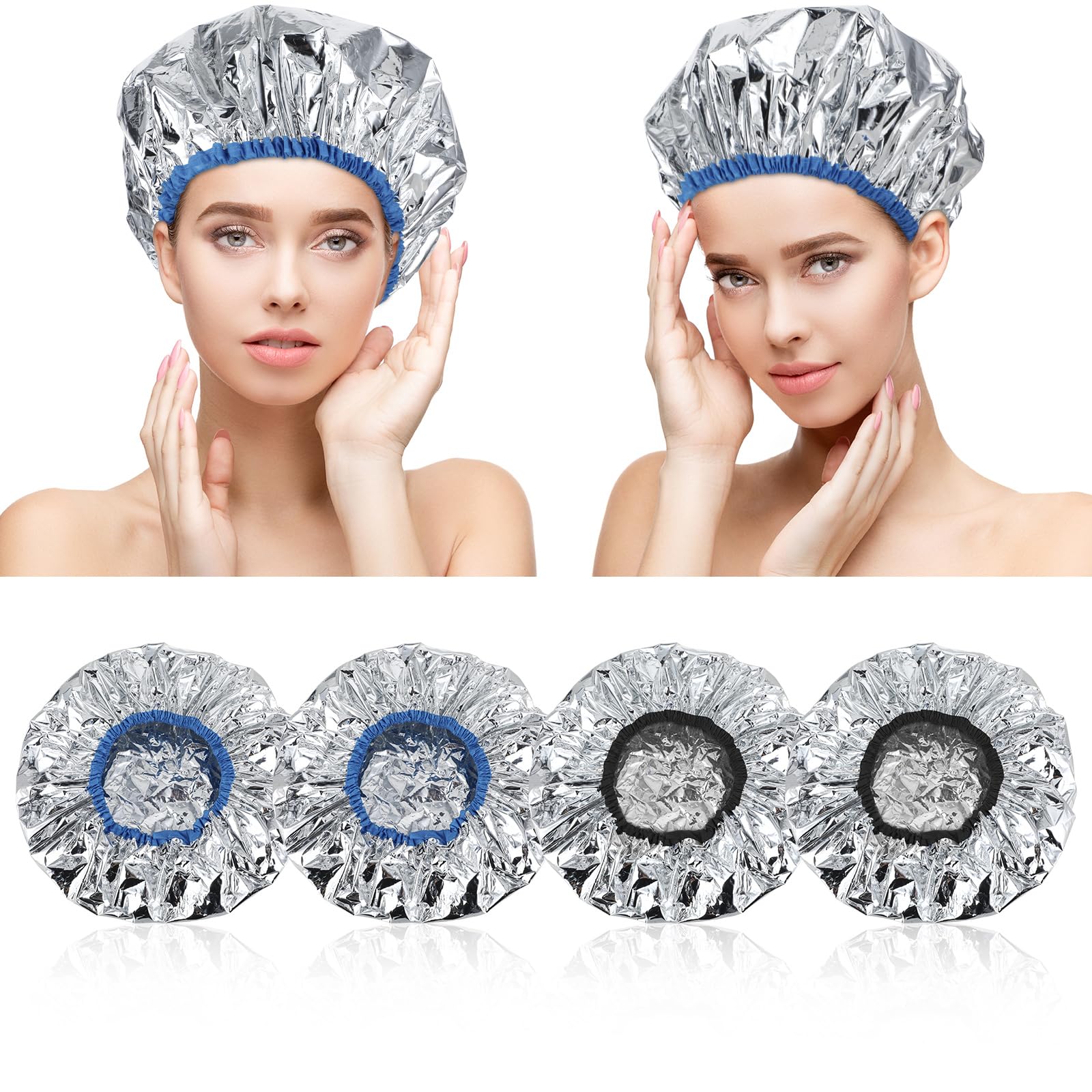cobee 4 Pcs Heat Cap for Deep Conditioning, Thickened Aluminum Shower Cap Steam Cap, Reusable Conditioning Processing Caps for Hair for Home and Salon Dyeing Use(4 Pcs)