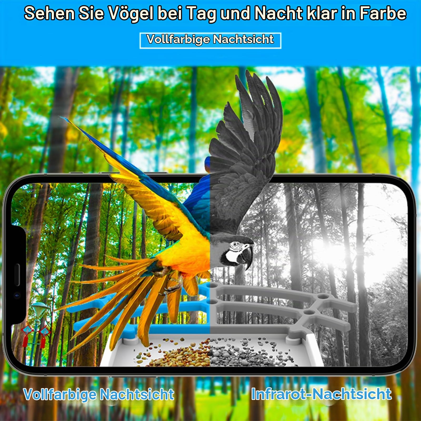 Vogelhaus mit Kamera, Nistkasten mit Kamera, Vogelfutterhaus | Video Aufnehmen, Vogelfutterspender WiFi Kamera Smart Vogelfutterautomat mit Solarpanel Stromversorgung & KI-Vogelerkennung