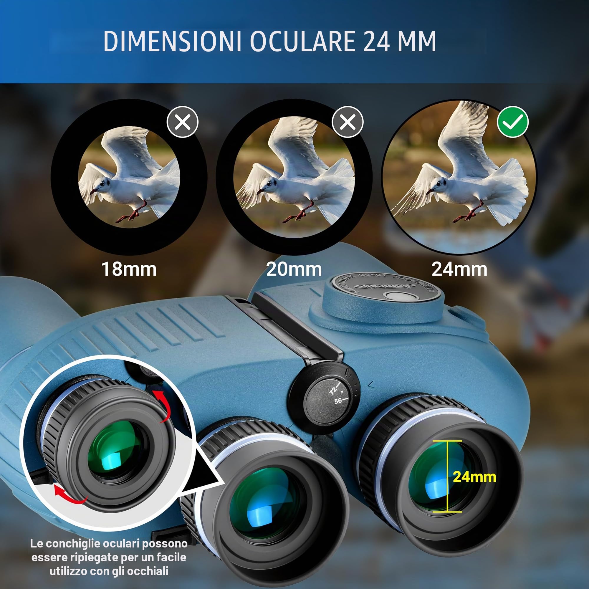 Aomekie Binocolo Marino 10x50 con Bussola Illuminata e Telemetro, Binocolo Professionale Lungo Raggio, Impermeabile IPX7 e Galleggiante, Ideale per Navigazione, Pesca e Sport Acquatici