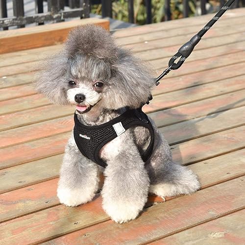 Miniatura 6 de Arnés para perro, transpirable, diseño para meter por las patas, para cachorros y gatos, o perros pequeños o medianos, color negro