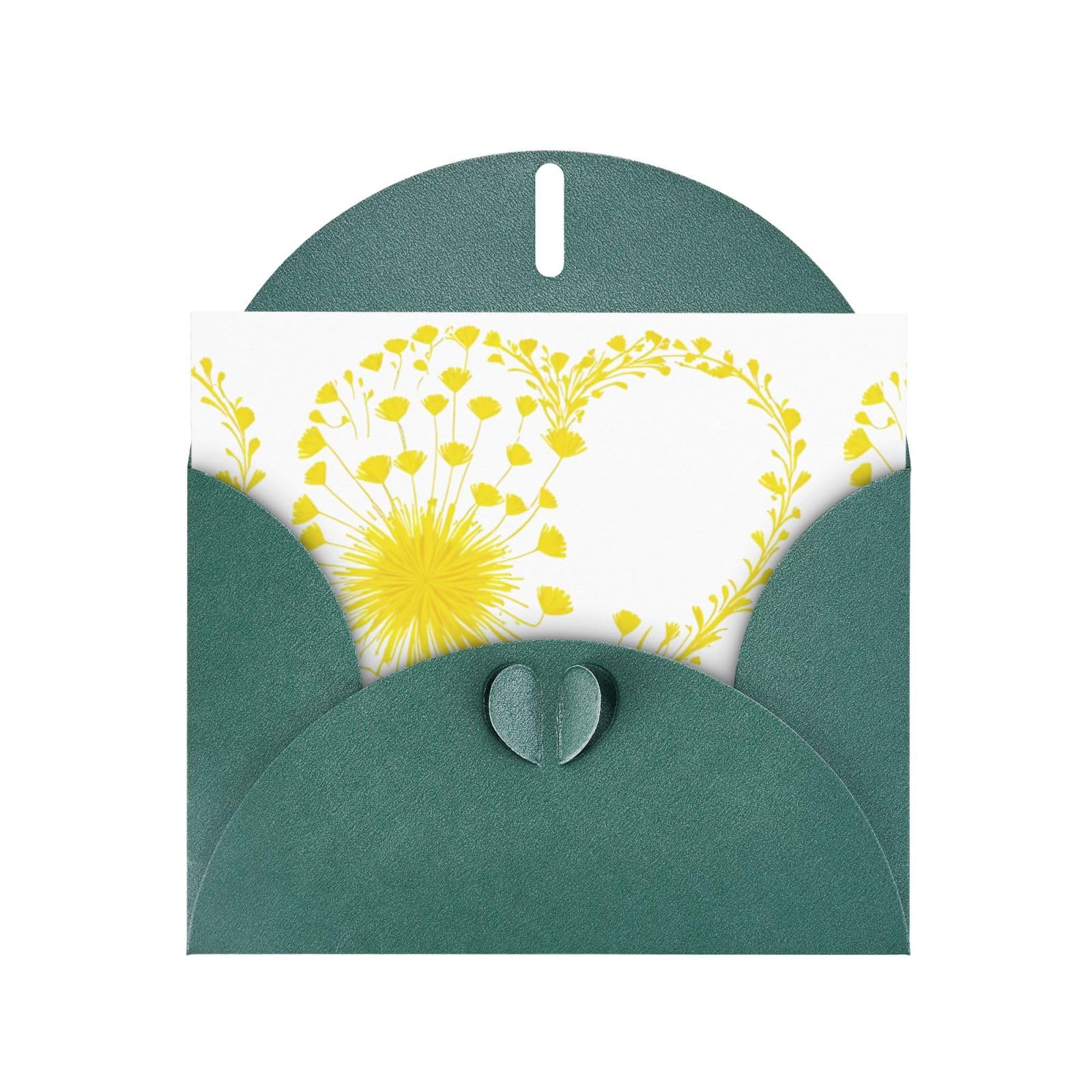 Dark Green MJHKXLJ Heart shaped dandelion petals Prints Pearlized Greeting Card - Envelope Included - Perfect for Christmas, Birthdays, Valentines,