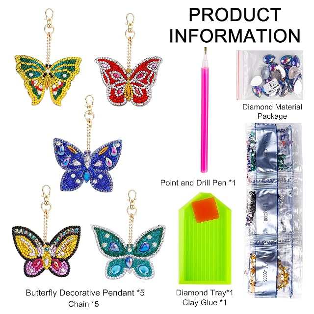 Foto 2 de 7 de Set de Llaveros de Pintura de Diamante 5D DIY Mariposa, Manualidades con Diamantes