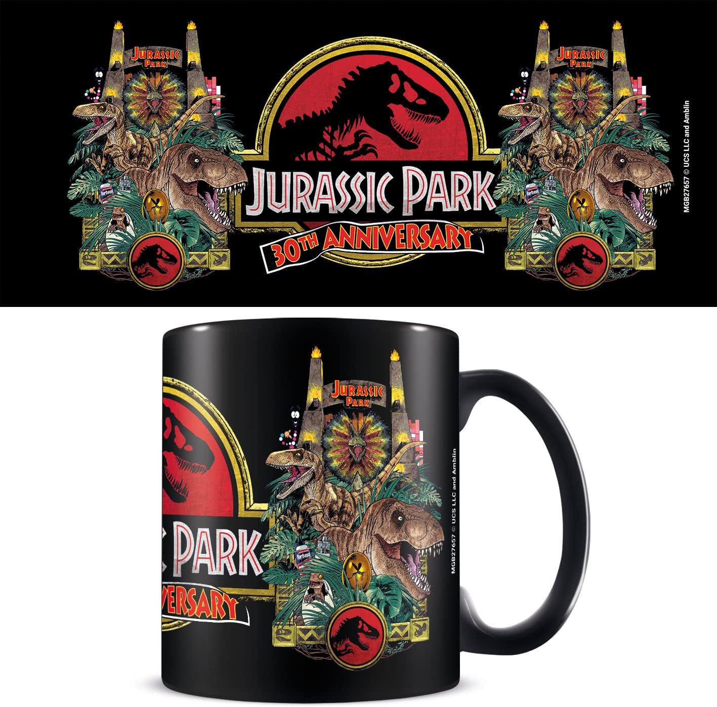 Pyramid International Jurassic Park Mug in Presentation Gift Box (30th Anniversary Logo Design) 11oz Black Mug Gift Set Jurassic Park Ceramic Coffee Mug Official Jurassic Park Merchandise (MGB27657)