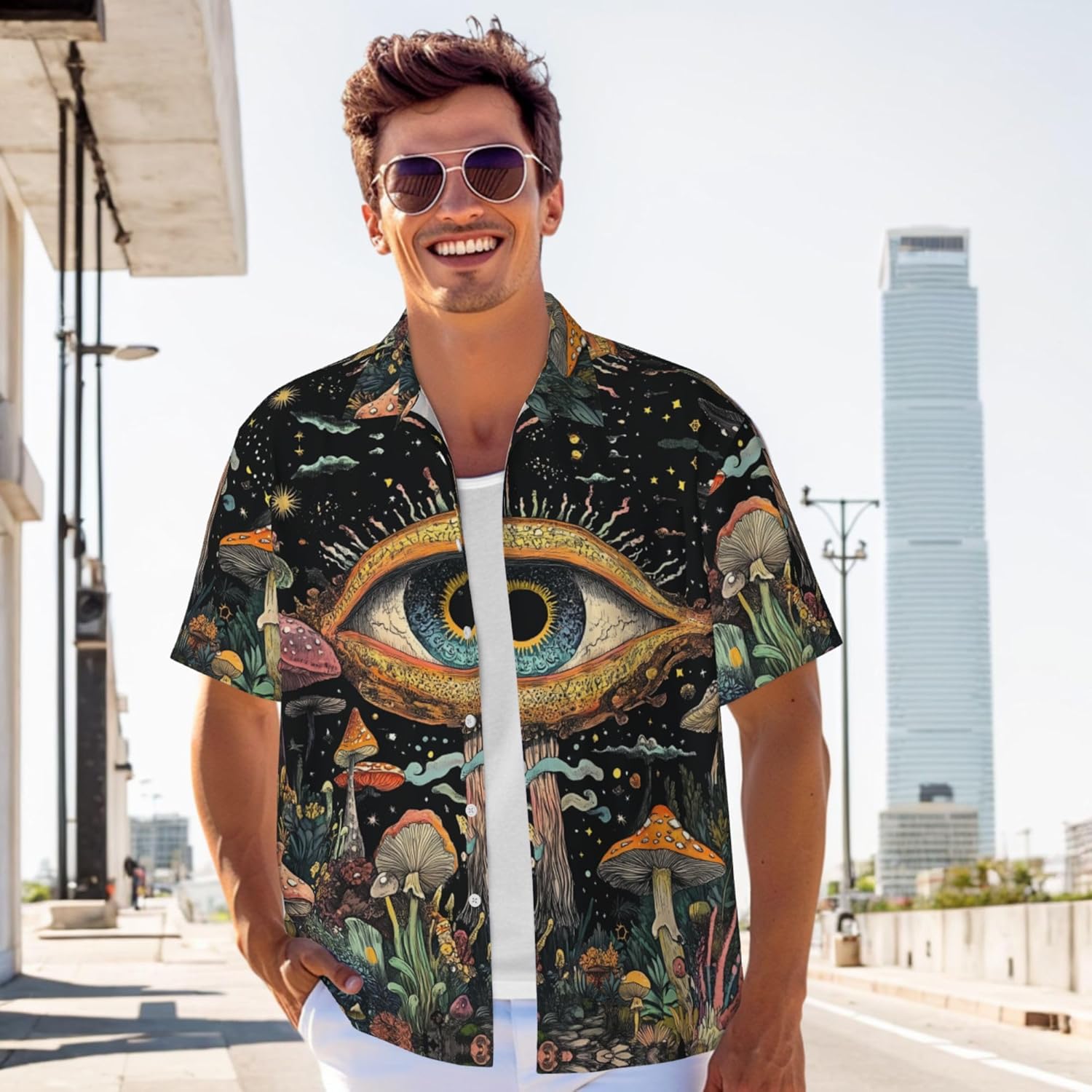 Mens Short Sleeve Button Up Shirts, Casual Party Shirts Stylish Beach Shirt Gifts for Men - Image 5