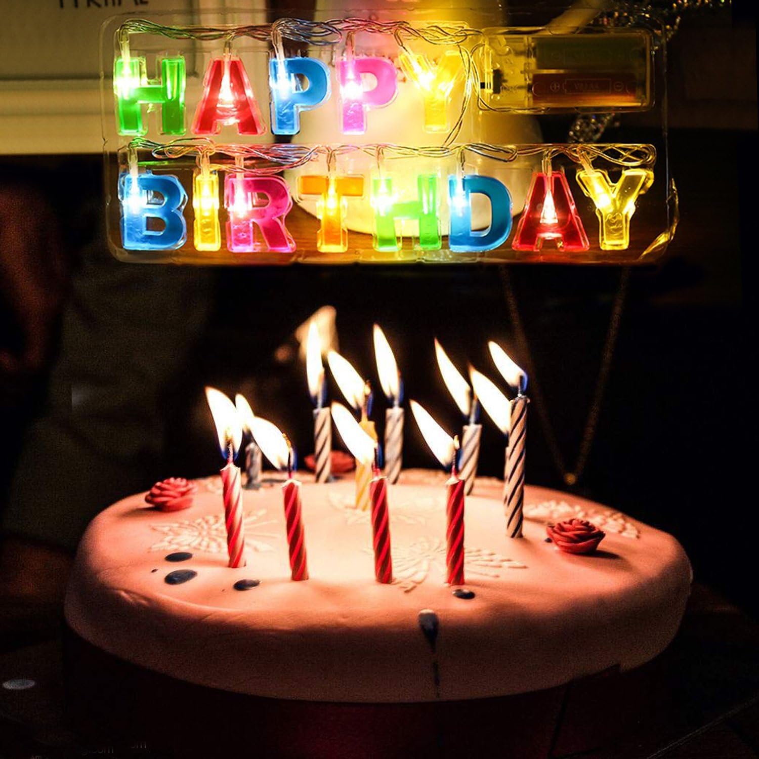 Novelty Place Happy Birthday LED String Lights, Multicolor Light Up Letter Birthday Party Hanging Decorations (1.2" Letter Size, 3' Long, Battery Not Included)