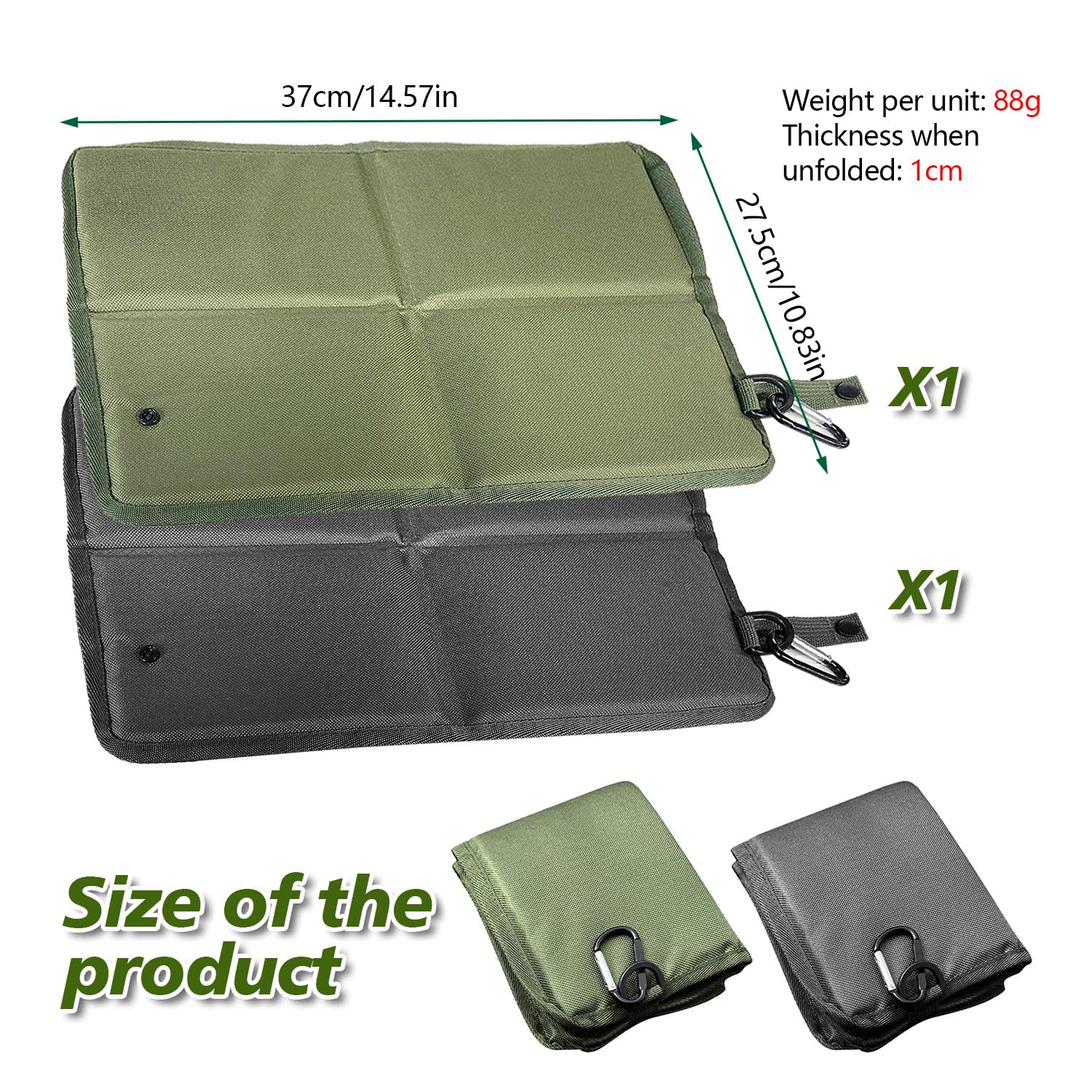 Set de 2 Esterilla Plegable para Exterior Tejido Oxford Reforzado Camping Portátil 88g con Mosquetón y Hebilla