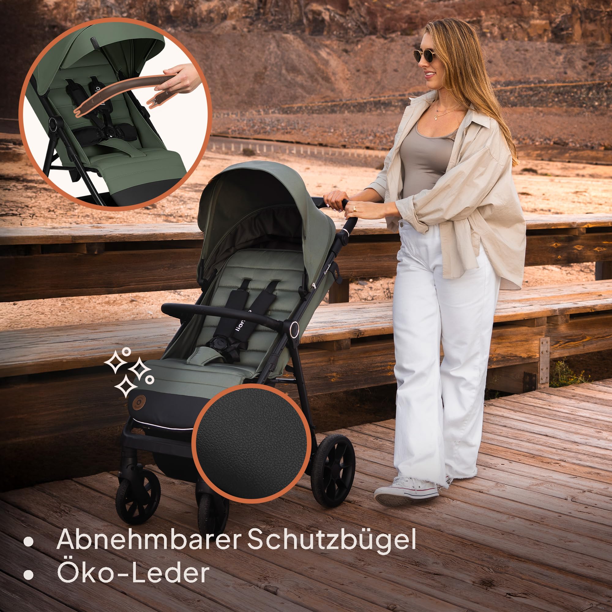 LIONELO IVA Buggy bis 22 kg 6 Monate bis 4 Jahre 360° Schwenkräder Stoßdämpfung verstellbare Rückenlehne Verdeck UPF50+ Premium Stoff