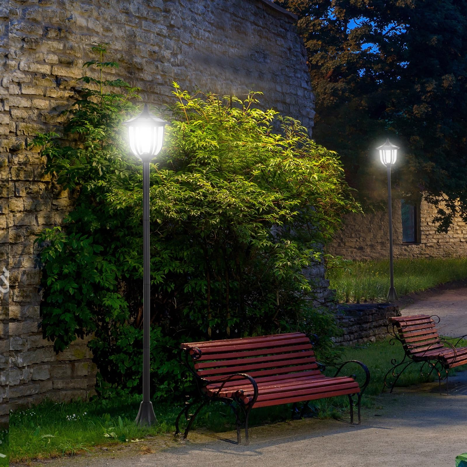 Outsunny Set 2 Lampioncini Solari da Esterno, Lampade da Giardino a Energia Solare 6 Luci LED IP44, Ø26.5 x 177cm, Nero