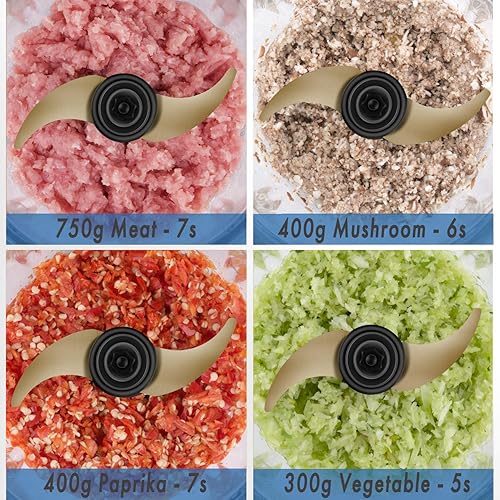 Miniatura 5 de Procesador eléctrico de alimentos, picadora de alimentos con pelador de ajo y cuchillas de revestimiento de titanio, cuenco de vidrio de 5 tazas