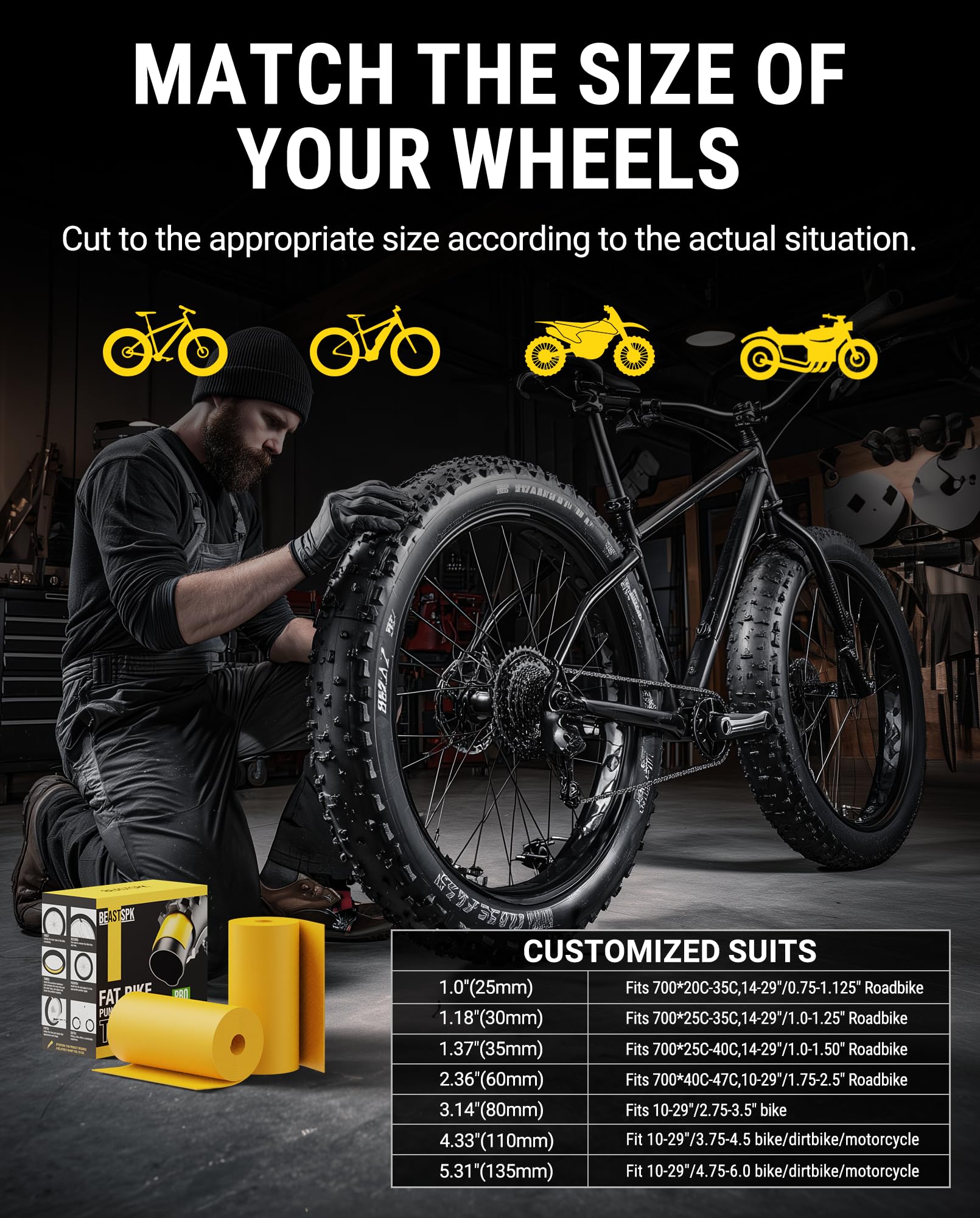 Forro de neumático resistente a prueba de pinchazos para bicicletas de neumáticos gruesos/bicicletas/motocicletas/bicicletas eléctricas/MTB/Scooter/Lawn Mover/Dirt Bike, protector plano ligero que se