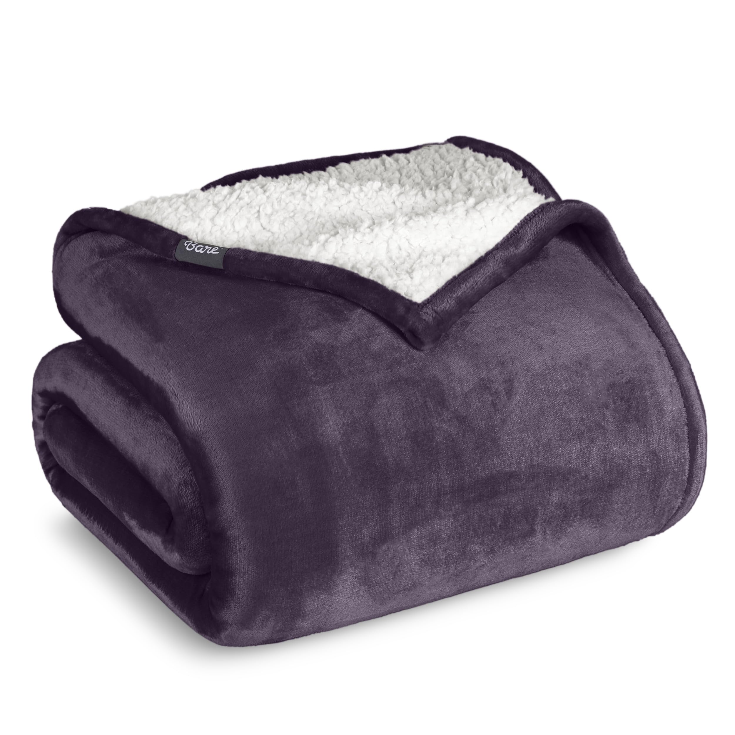 Bare Home Sherpa Fleece Blanket - King Size - Blanket for Bed, Sofa, and Couch - Warm & Lightweight - Fluffy & Soft - Reversible (King, Eggplant)