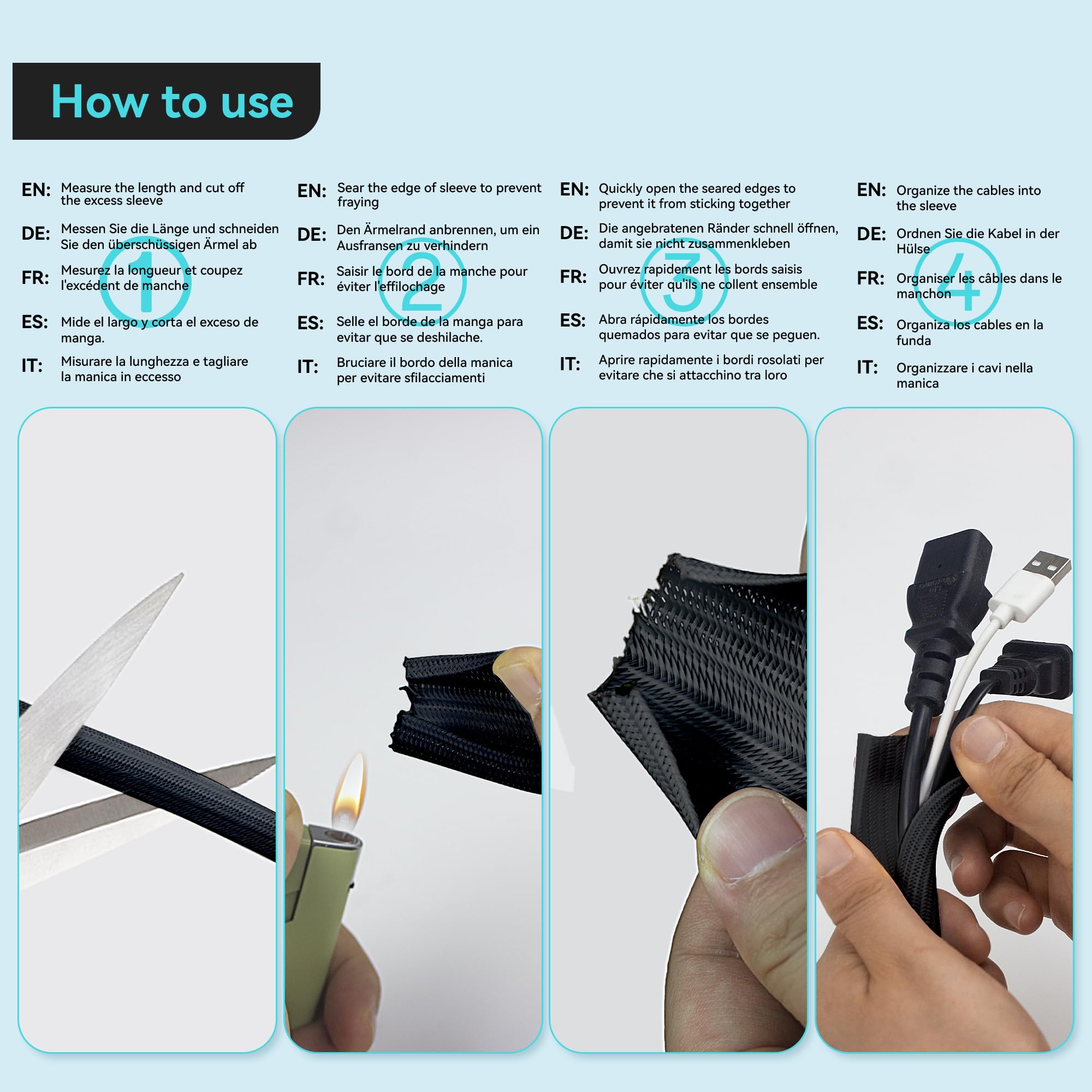 Manicotto per Cavi Ordinato, 13mm(0,51") - 3m(9,84ft) Tubo per Gestione Cavi per PC/TV, Organizzatore per Fili Autoavvolgente per Casa, Ufficio (Nero)
