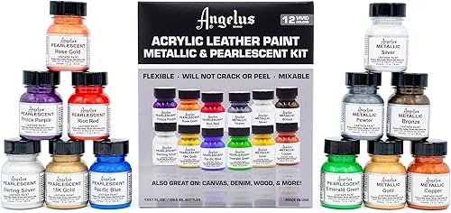 Miniatura 4 de Angelus Kit de pintura acrílica para cuero metálico y nacarado, juego de 12 unidades