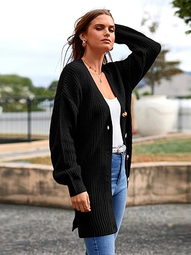 Miniatura 6 de MASCOMODA Cárdigan de punto trenzado de gran tamaño para mujer, de manga larga, para otoño, abierto, con botones, de punto grueso, abrigo para