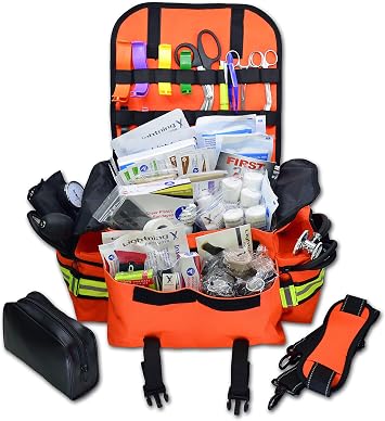 Lightning X Small First Responder EMT EMS Trauma Bag Stocked First Aid Fill Kit B Fluorescent Orange