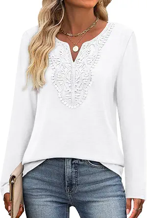 XIEERDUO Boho Women's Blouses V-Neck Long Sleeve Casual Shirts