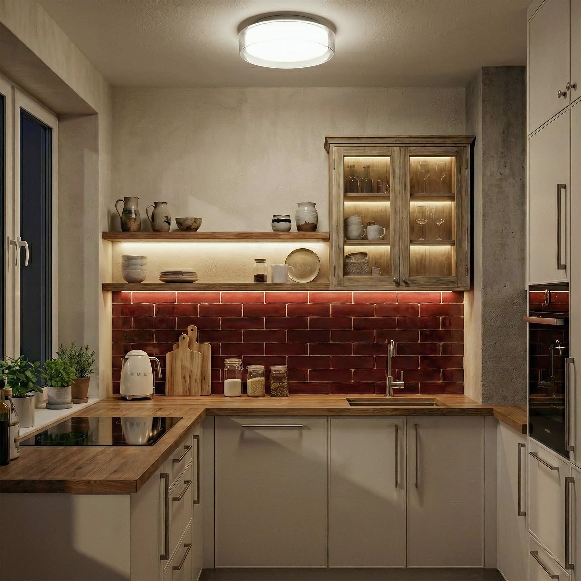 Sulion - Lámpara de Techo NILO | Plafón de Techo LED 12W con Vidrio Opal y Transparente | Plafón Decorativo para Baño o Interior | Temperatura Seleccionable 3000K-4000K | IP44, 1000lm, Clase I