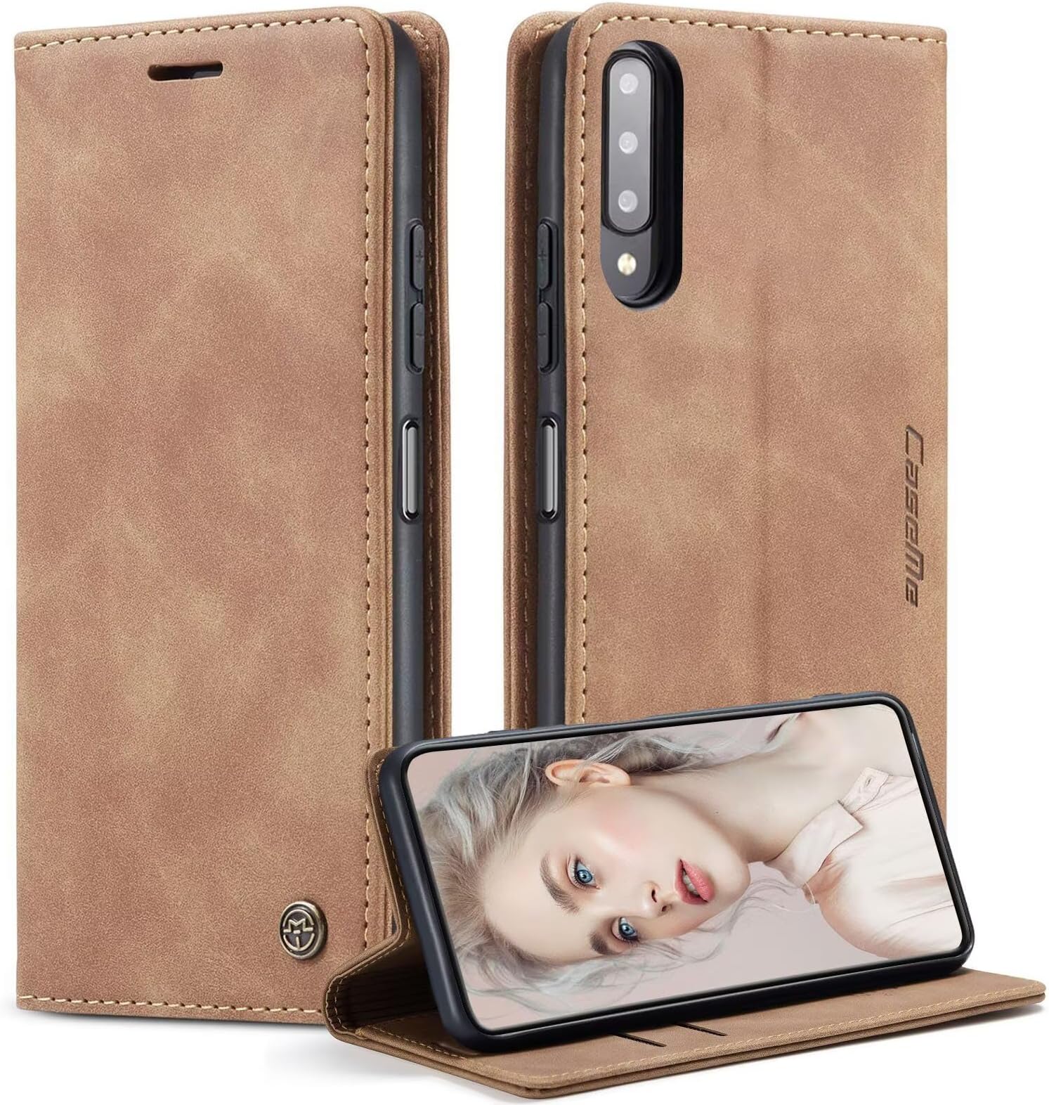 Real Leather Case For Samsung Galaxy A70/A70S Premium Wallet Case with [Kickstand] [Card Slots] [Magnetic Closure] Flip Notebook Cover Case for (Samsung Galaxy A70/A70S Brown)