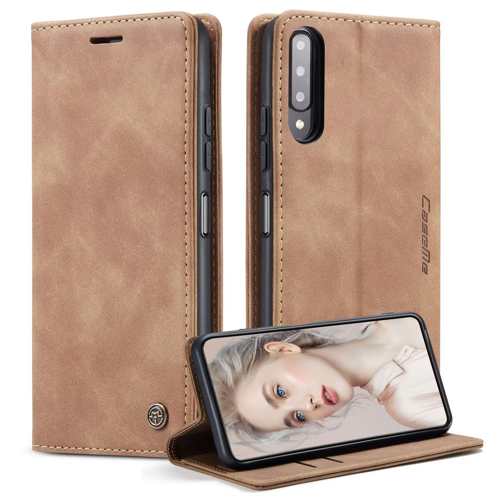Real Leather Case For Samsung Galaxy A70/A70S Premium Wallet Case with [Kickstand] [Card Slots] [Magnetic Closure] Flip Notebook Cover Case for (Samsung Galaxy A70/A70S Brown)