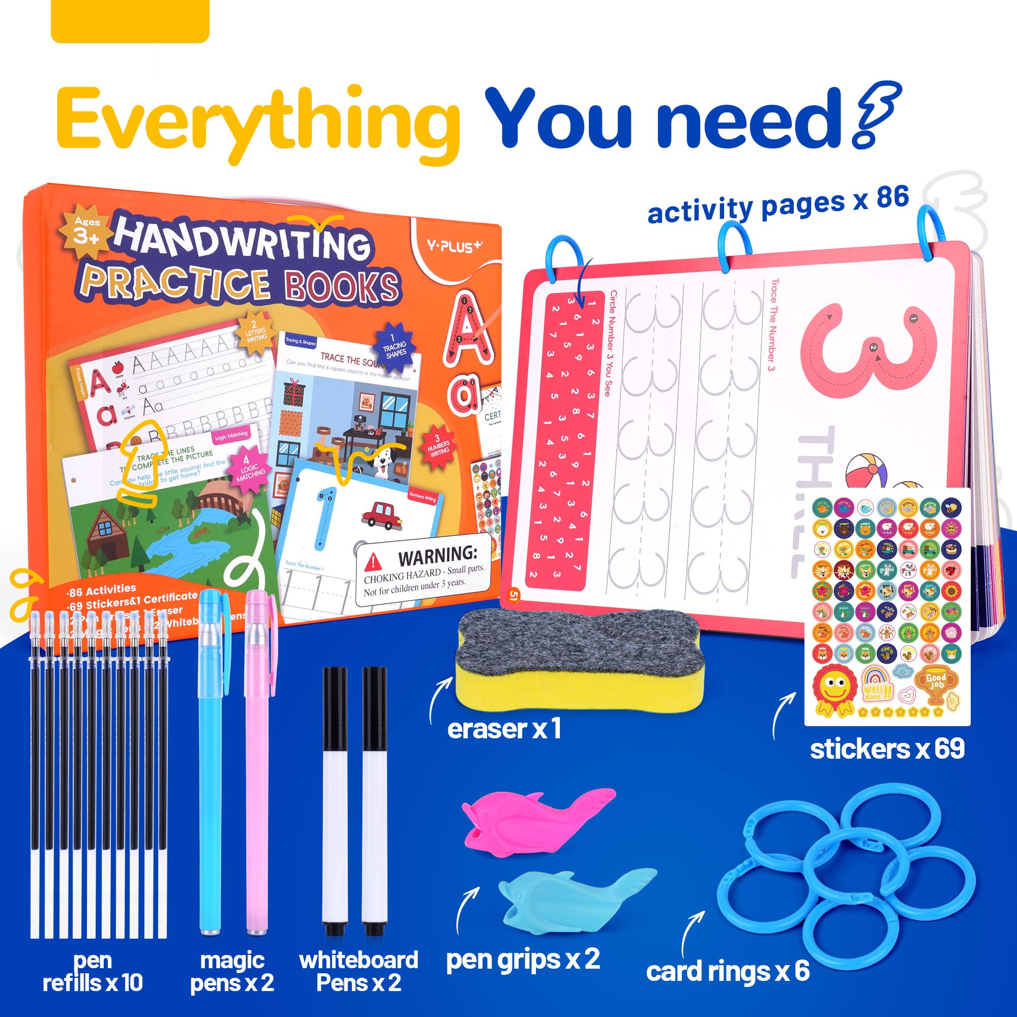 YPLUS Livres d'écriture rainurés réutilisables pour enfants – Ensemble d'entraînement à l'écriture magique rainuré pour les tout-petits pour apprendre à écrire, jeu d'apprentissage pour enfants de 5 à