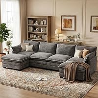 OhaiAura U-Shaped Modular Sectional Sofa with Movable Ottomans, Comfy Cloud Couch in Dark Gray Chenille
