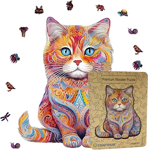 Rompecabezas de madera de gato de pelo corto escocés diversión atractiva para los amantes de los gatostamaño A3, 12.4 x 10.8 pulgadas