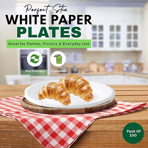 Miniatura 3 de Perfect Stix Plato de papel de 6 pulgadas, color blanco, paquete de 100 platos.