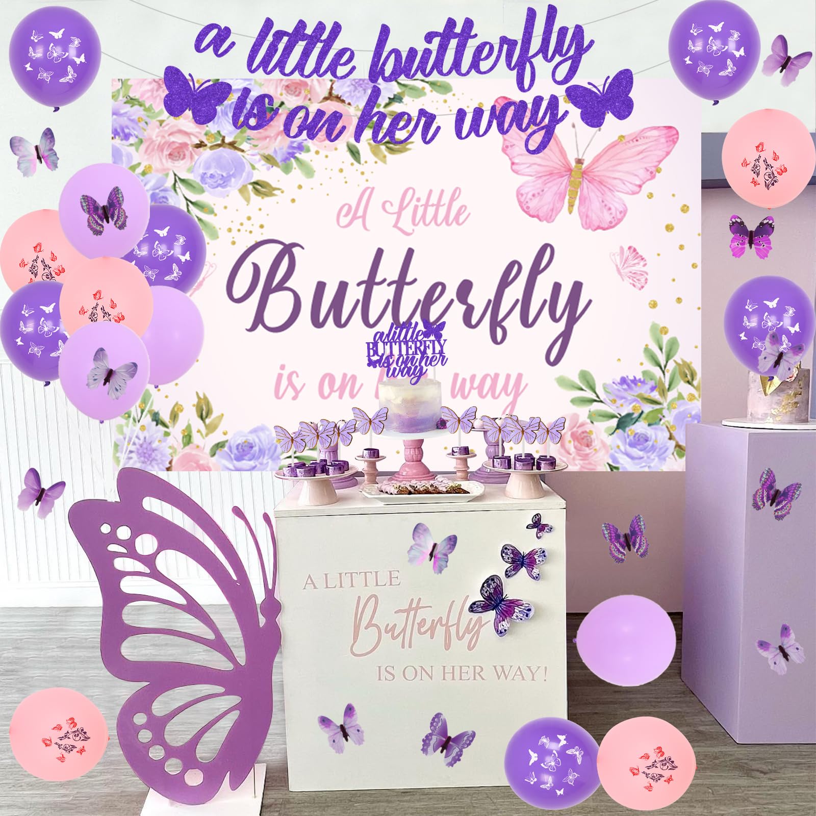 Girl Baby Shower Party Decor - Purple "A Little Butterfly Is On The Way ...
