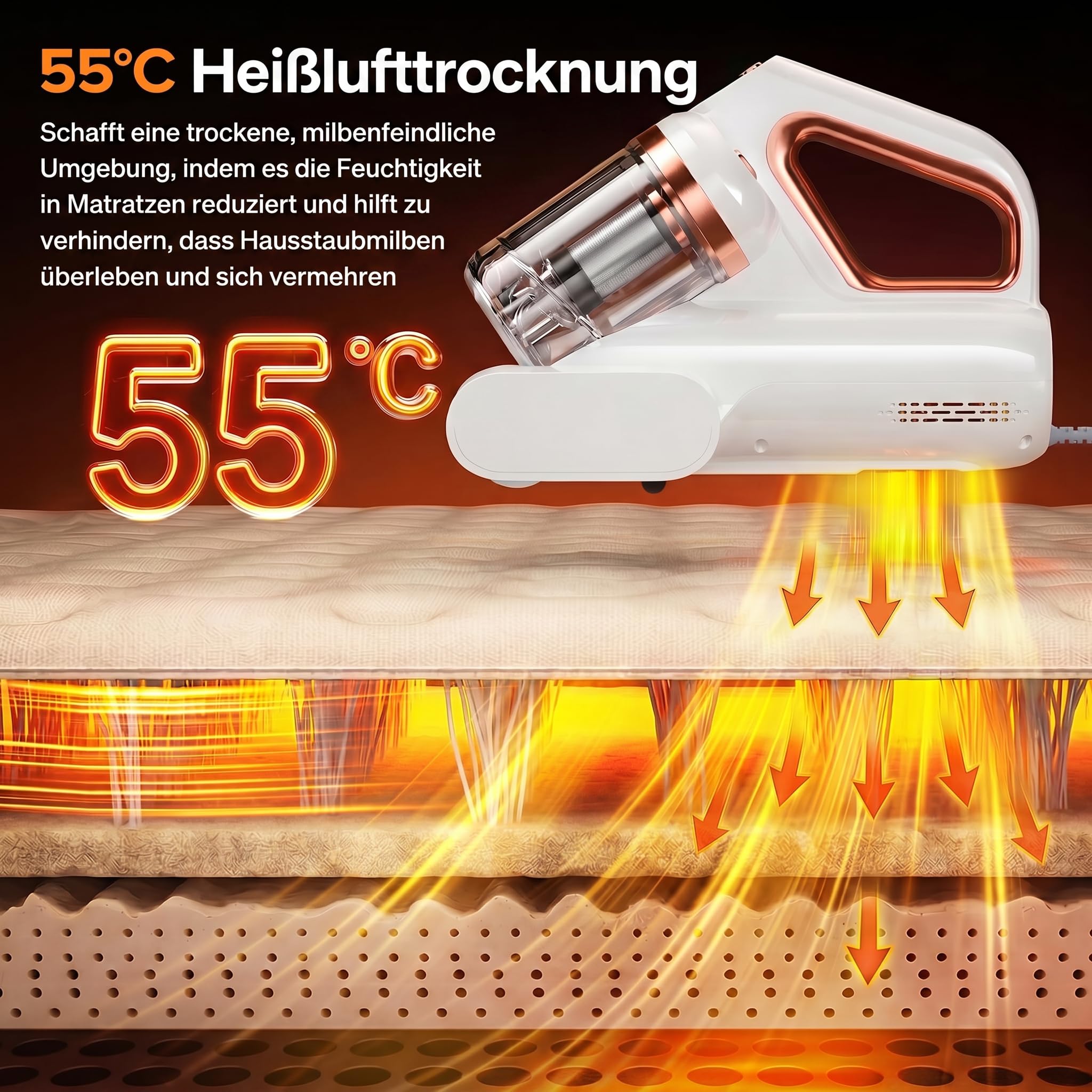 Lubluelu Milbensauger 3in1 für Matratzen, 20KPa Starke Saugleistung, UV-C-Licht, Matratzenreiniger gegen Milben, Staub und Allergene, Handstaubsauger für Bett, Sofa, Polster und Textilien