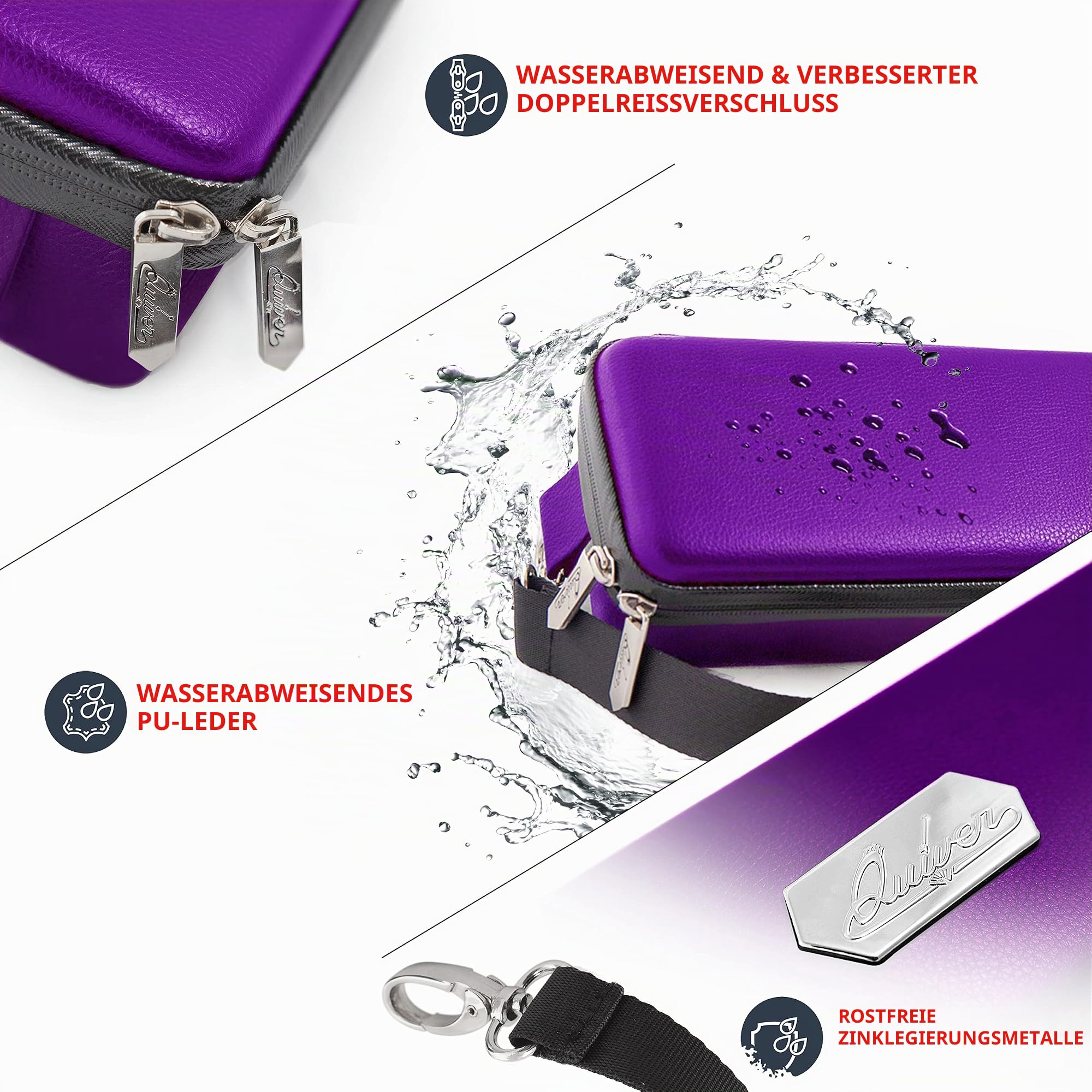 Quiver Time Violette Sammelkarten-Tragetasche, TCG Deckbox-Tasche | Platz für 1.350+ Karten, PU-Leder, verstellbare Klett-Trennwände, Schultergurt, 100 Apollo Hüllen, für MTG Commander