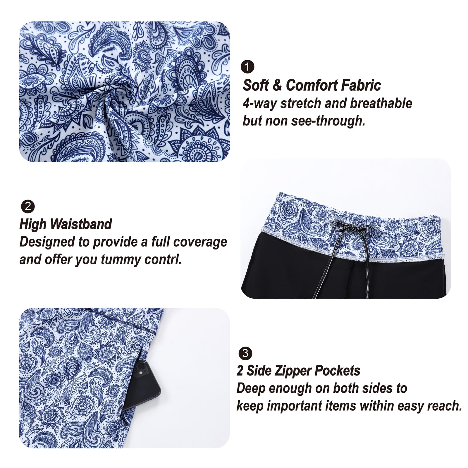Jupe mi-longue mi-longue pour femme avec jupe-short intégré Cordon de serrage dissimulé Poches zippées Convient pour le travail décontracté